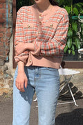 Women Awesome Plaid Pattern Warm Long Sleeve Button Closure V-Neck Winter Fashion Cardigan