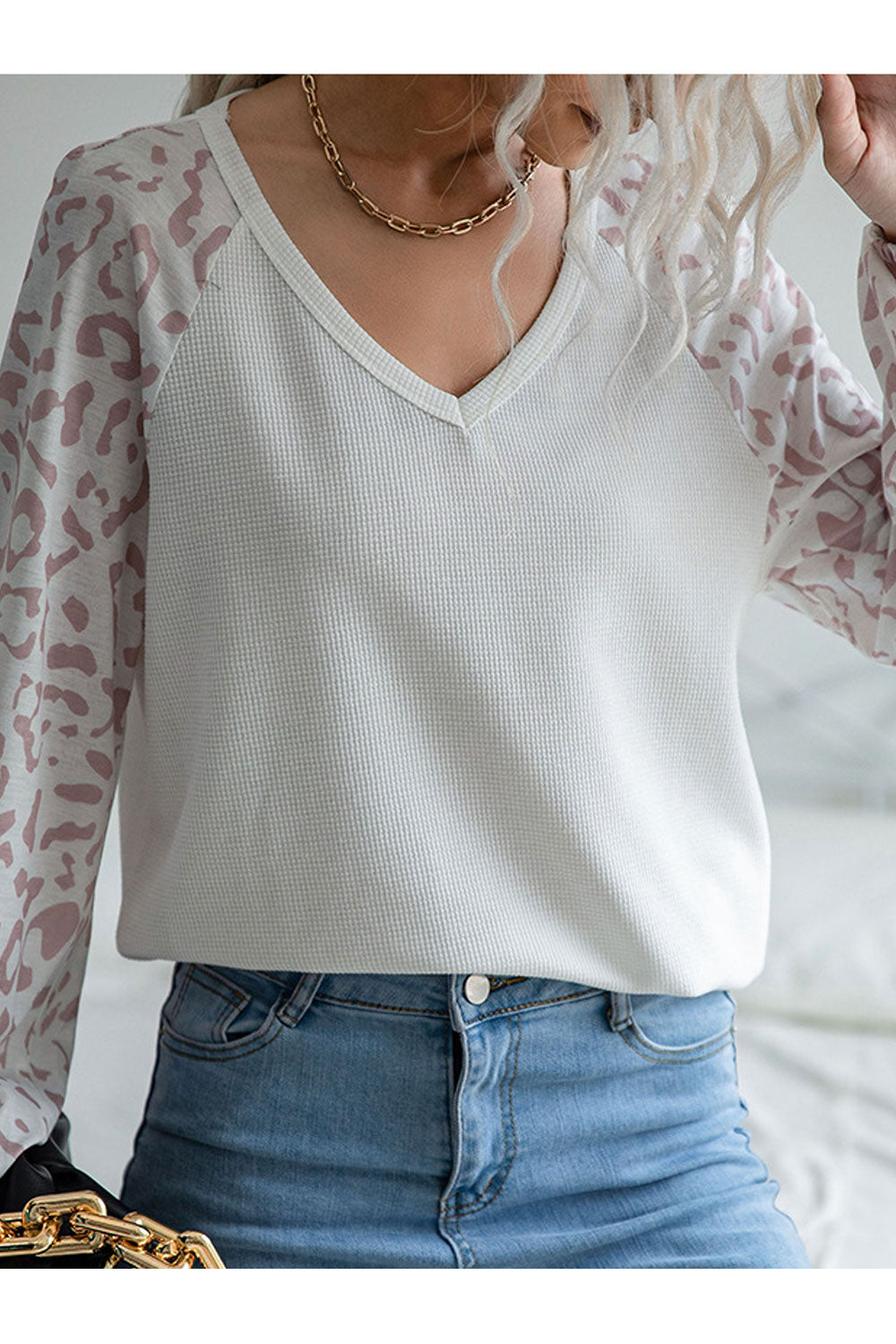 Women Comfortable Long Sleeve Restful V-Neck Superb Leopard Pattern Winter Casual Pullover Sweater