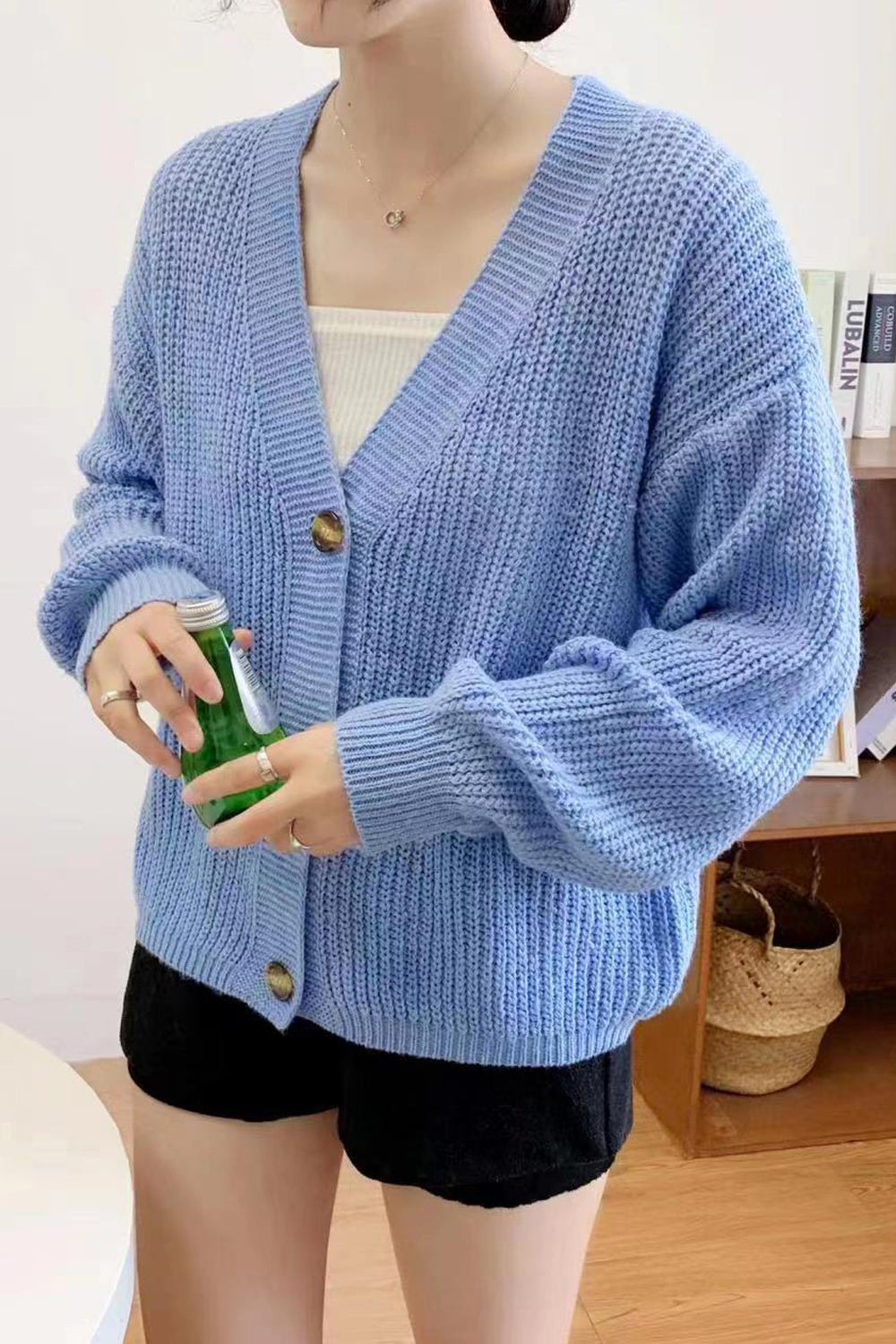 Women Fantastic Solid Colored Warm & Stretchable Long Sleeve Button Closure Restful Cardigan
