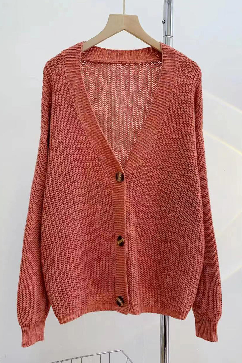 Women Fantastic Solid Colored Warm & Stretchable Long Sleeve Button Closure Restful Cardigan