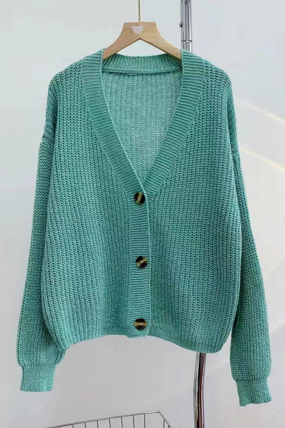 Women Fantastic Solid Colored Warm & Stretchable Long Sleeve Button Closure Restful Cardigan
