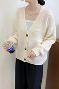Women Fantastic Solid Colored Warm & Stretchable Long Sleeve Button Closure Restful Cardigan