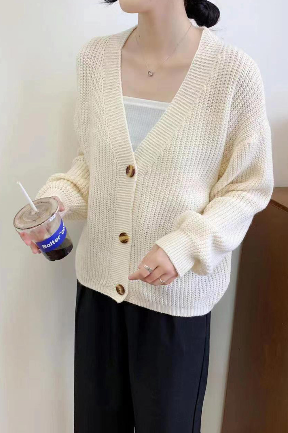 Women Fantastic Solid Colored Warm & Stretchable Long Sleeve Button Closure Restful Cardigan