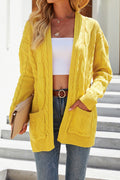 Women Splendid Solid Colored Flap Pockets Designed Knitted Long Sleeve Mid-Length Cardigan