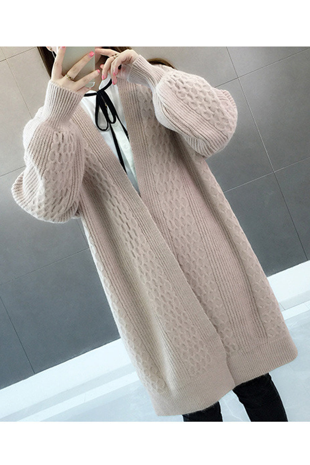 Women Winter Warm Ribbed Cuff Lovely Solid Colored Mid-Length Comfy Winter Cardigan