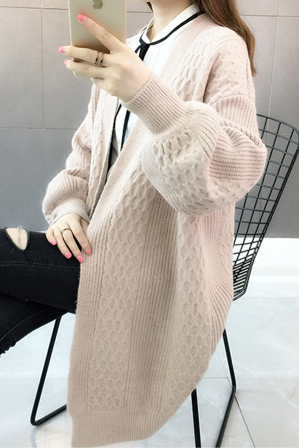 Women Winter Warm Ribbed Cuff Lovely Solid Colored Mid-Length Comfy Winter Cardigan