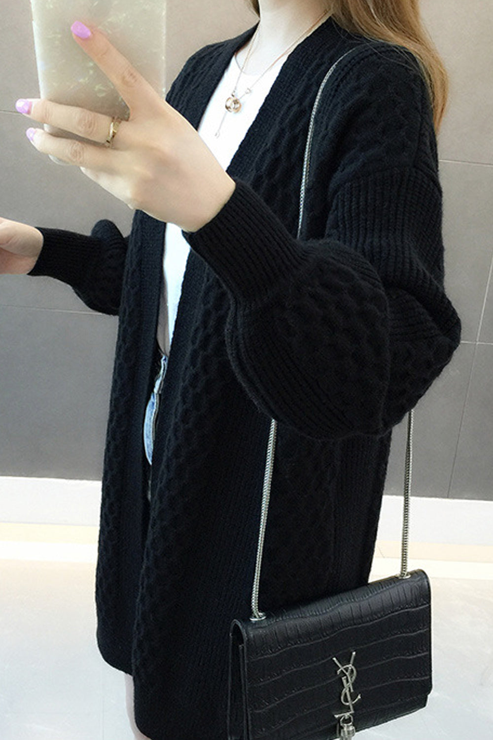 Women Winter Warm Ribbed Cuff Lovely Solid Colored Mid-Length Comfy Winter Cardigan