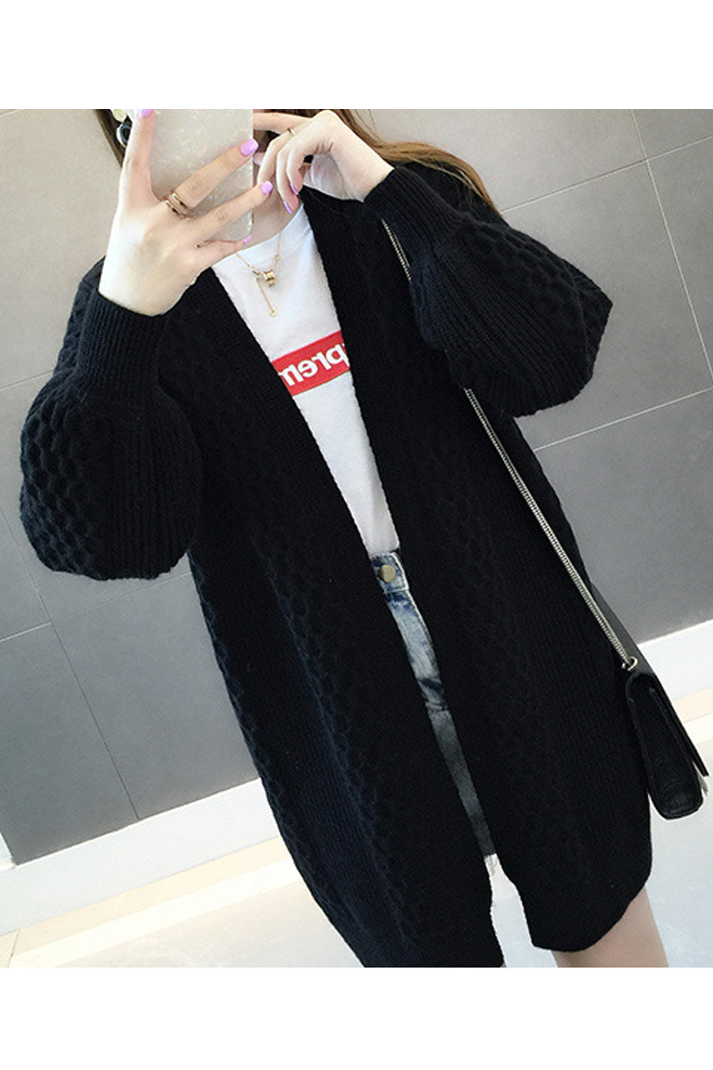 Women Winter Warm Ribbed Cuff Lovely Solid Colored Mid-Length Comfy Winter Cardigan