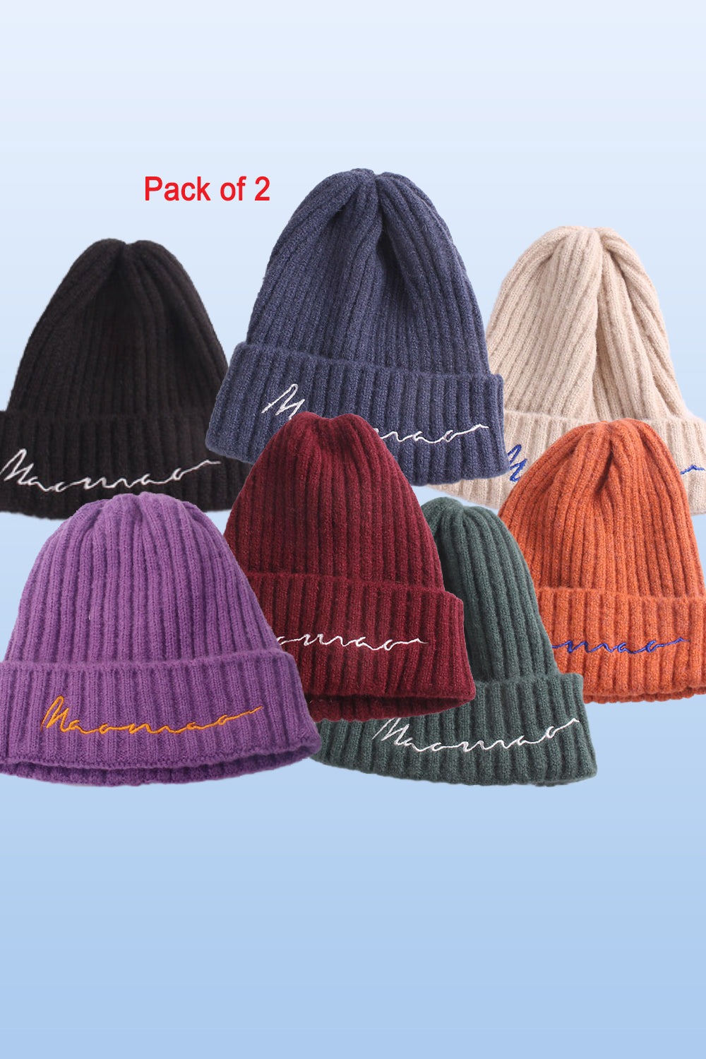 Pack of 2 - Kids Girls Letter Pattern Solid Colored Cozy Pretty Soft Winter Hat - Any 2 Available Colors