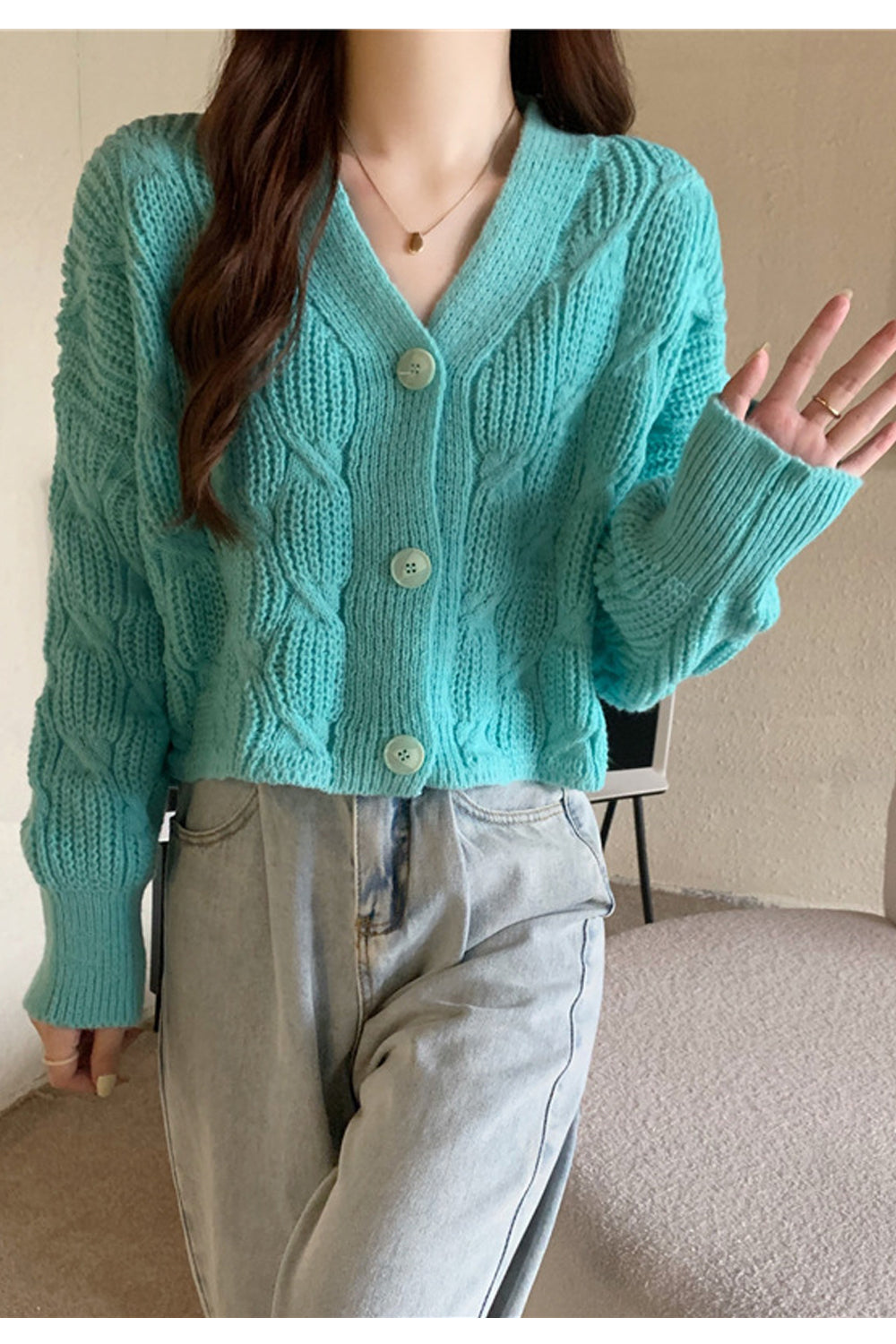Women Delightful Solid Colored Loose Winter Fashion Long Sleeve Weekend Cardigan