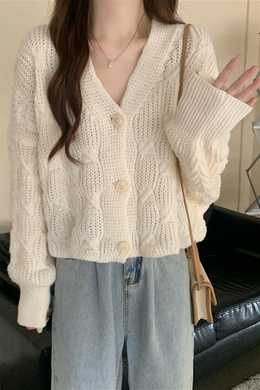 Women Delightful Solid Colored Loose Winter Fashion Long Sleeve Weekend Cardigan