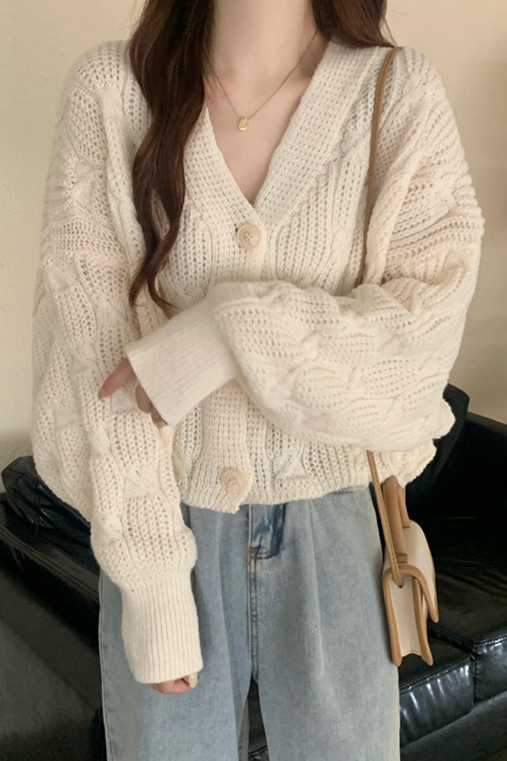 Women Delightful Solid Colored Loose Winter Fashion Long Sleeve Weekend Cardigan