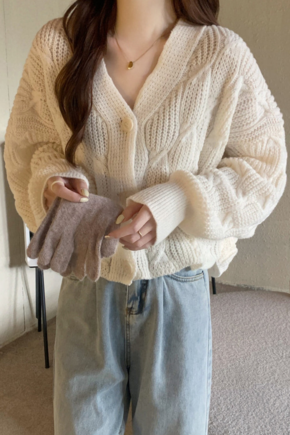 Women Delightful Solid Colored Loose Winter Fashion Long Sleeve Weekend Cardigan