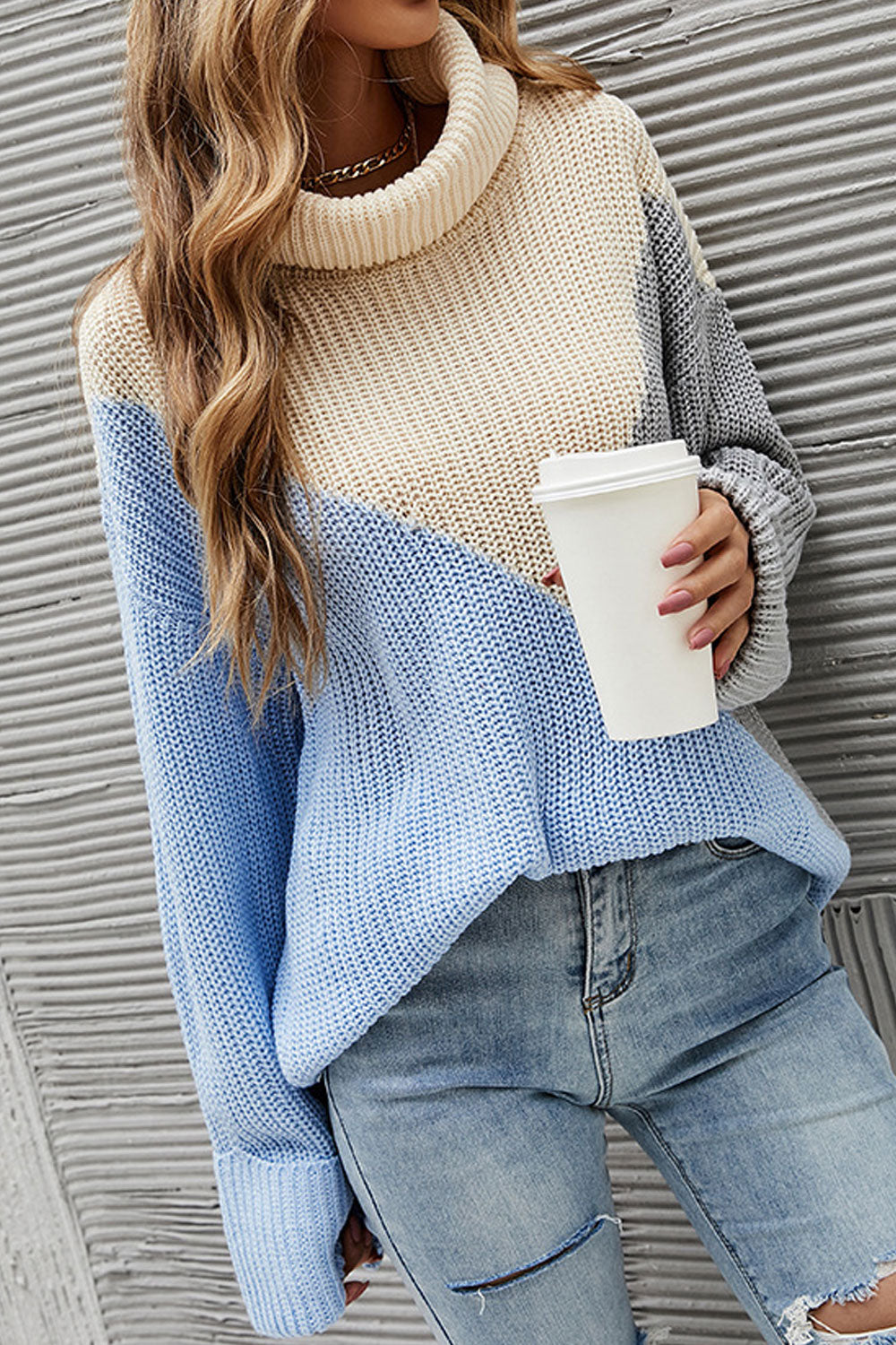 Women Winter Knitted Long Sleeve Restful Turtle Neck Trendy Solid Pattern Pullover Sweater