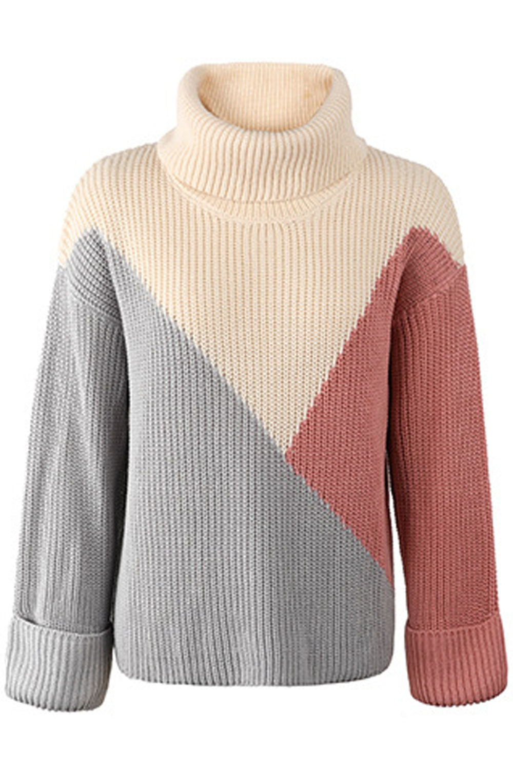 Women Winter Knitted Long Sleeve Restful Turtle Neck Trendy Solid Pattern Pullover Sweater