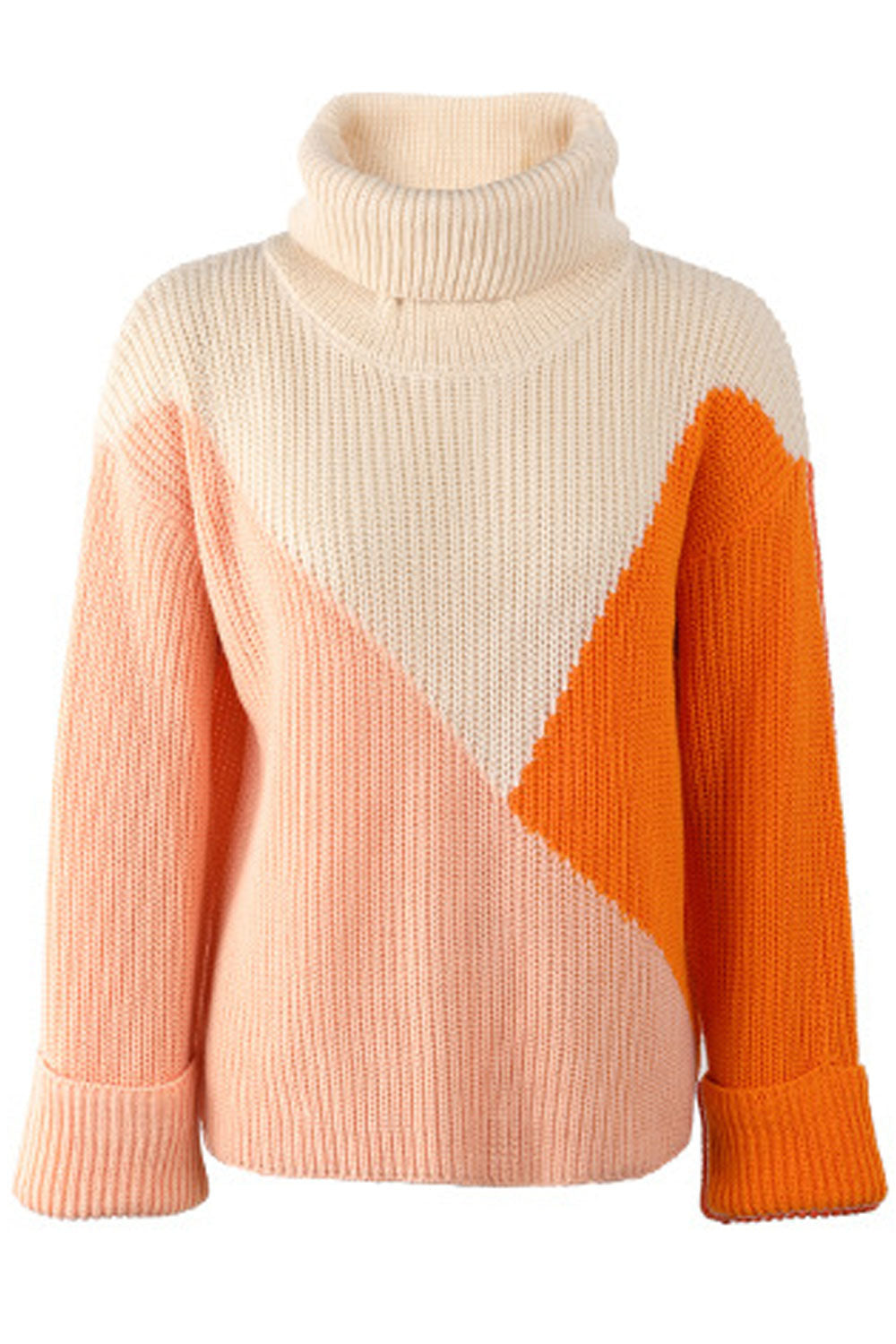 Women Winter Knitted Long Sleeve Restful Turtle Neck Trendy Solid Pattern Pullover Sweater