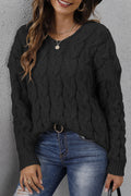 Women Thick Solid Pattern Knitted Hood Neck Long Sleeve Loose Pullover Comfy Sweater