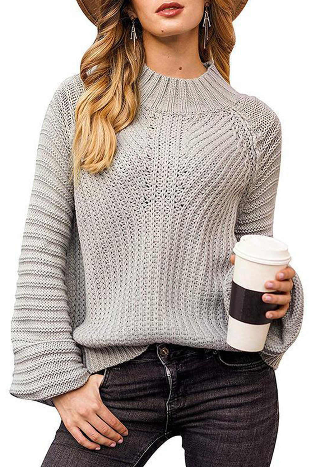 Women Thick Pullover Casual Round Neck Long Sleeve Warm Convenient Solid Colored Sweater