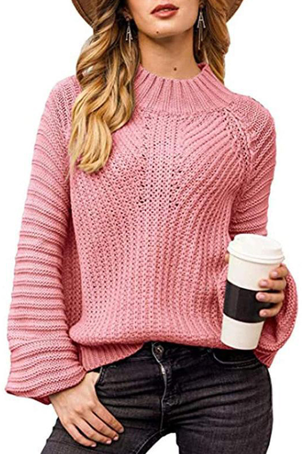 Women Thick Pullover Casual Round Neck Long Sleeve Warm Convenient Solid Colored Sweater