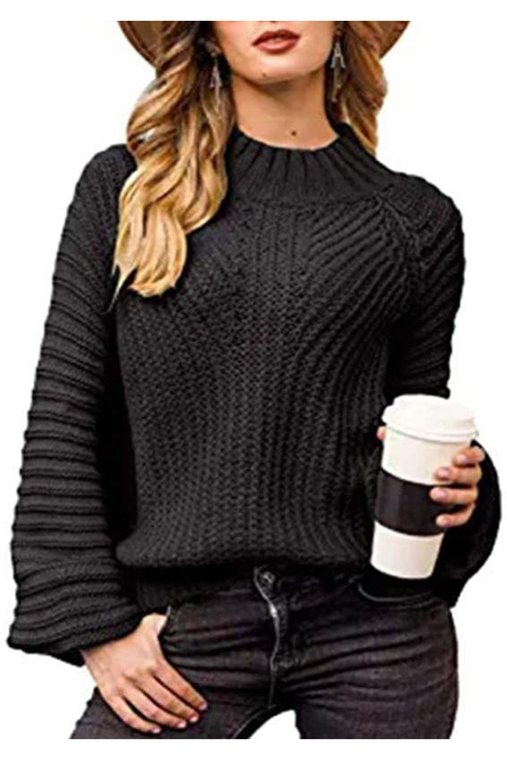 Women Thick Pullover Casual Round Neck Long Sleeve Warm Convenient Solid Colored Sweater