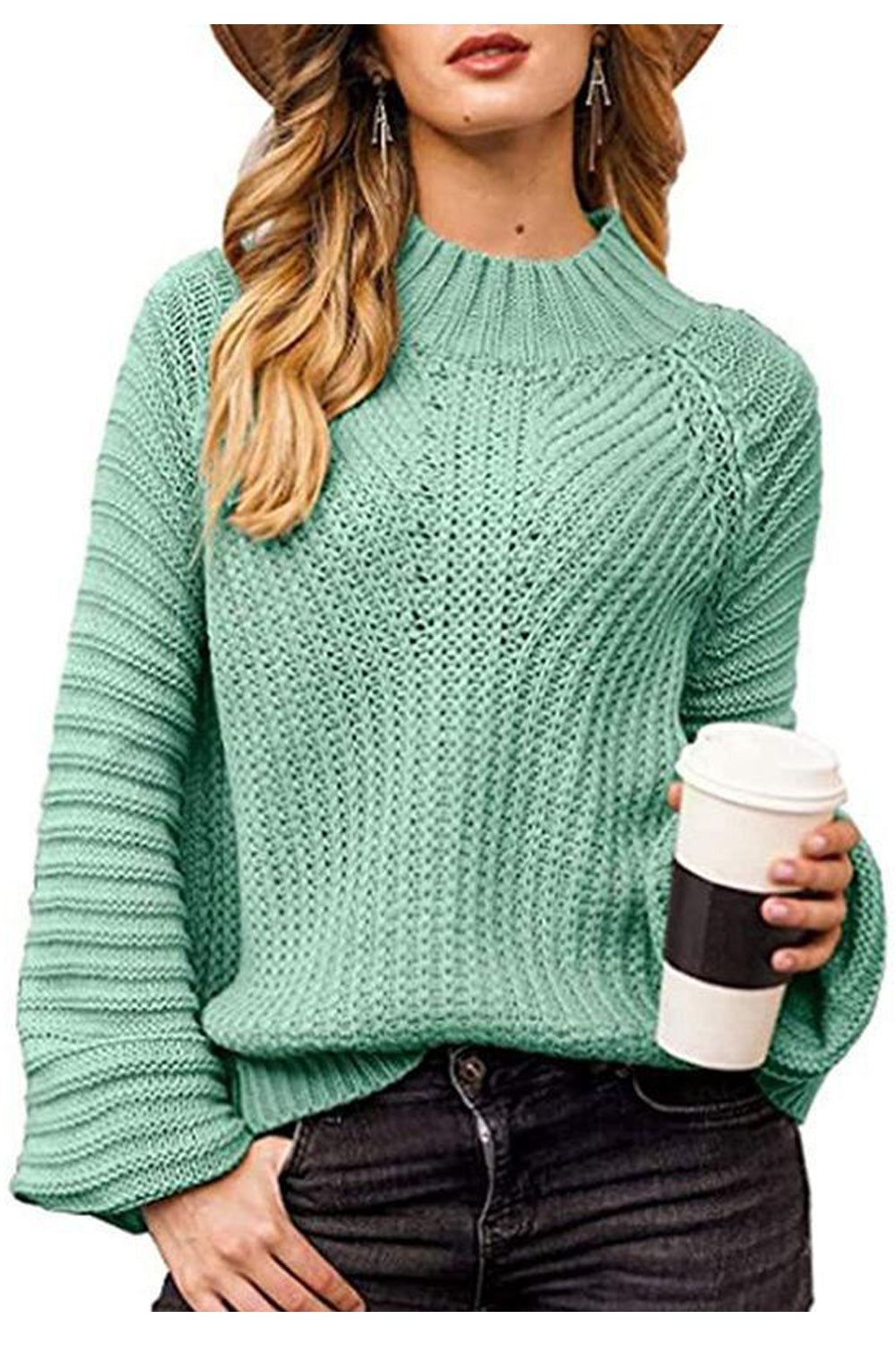 Women Thick Pullover Casual Round Neck Long Sleeve Warm Convenient Solid Colored Sweater