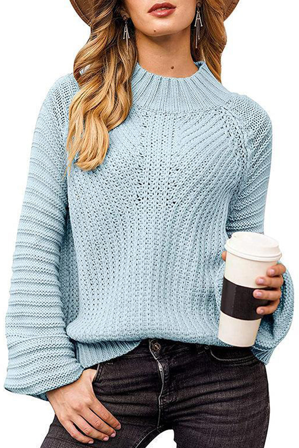 Women Thick Pullover Casual Round Neck Long Sleeve Warm Convenient Solid Colored Sweater