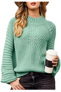 Women Thick Pullover Casual Round Neck Long Sleeve Warm Convenient Solid Colored Sweater