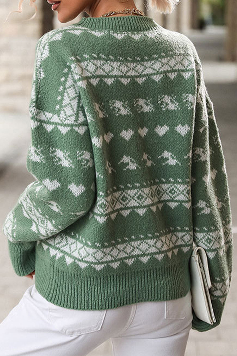 Women Fabulous Printed Pattern Easy Round Neck Cozy Long Sleeve Winter Casual Sweater