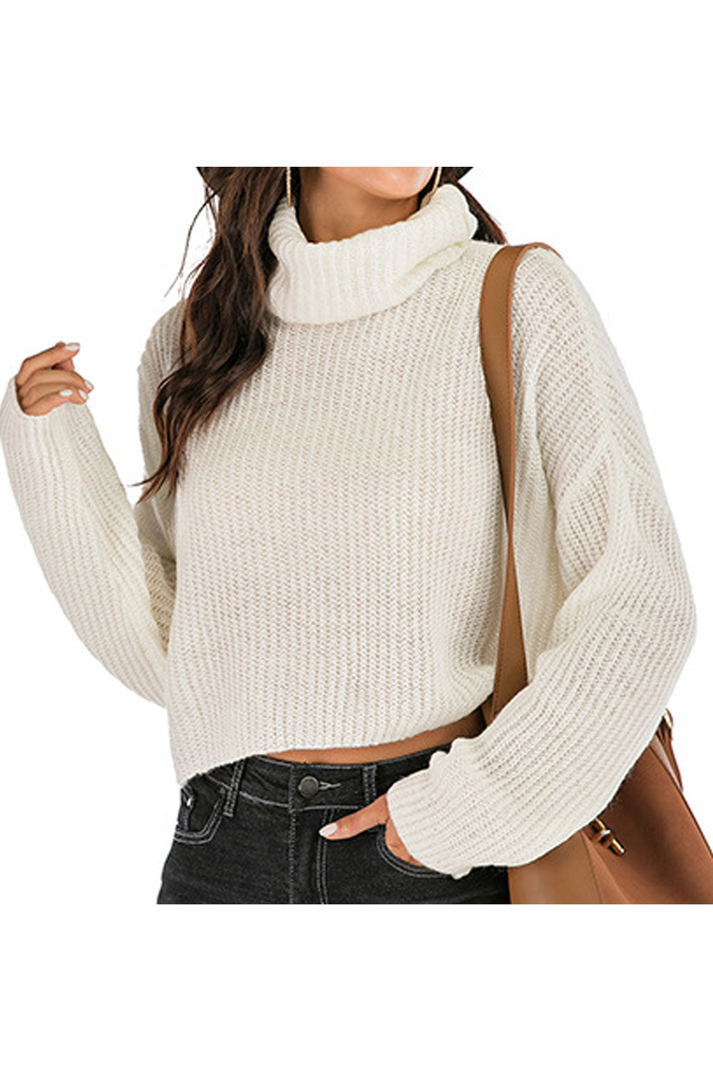 Women Amazing Solid Colored Restful Turtle Neck Long Sleeve Short Pullover Sweater