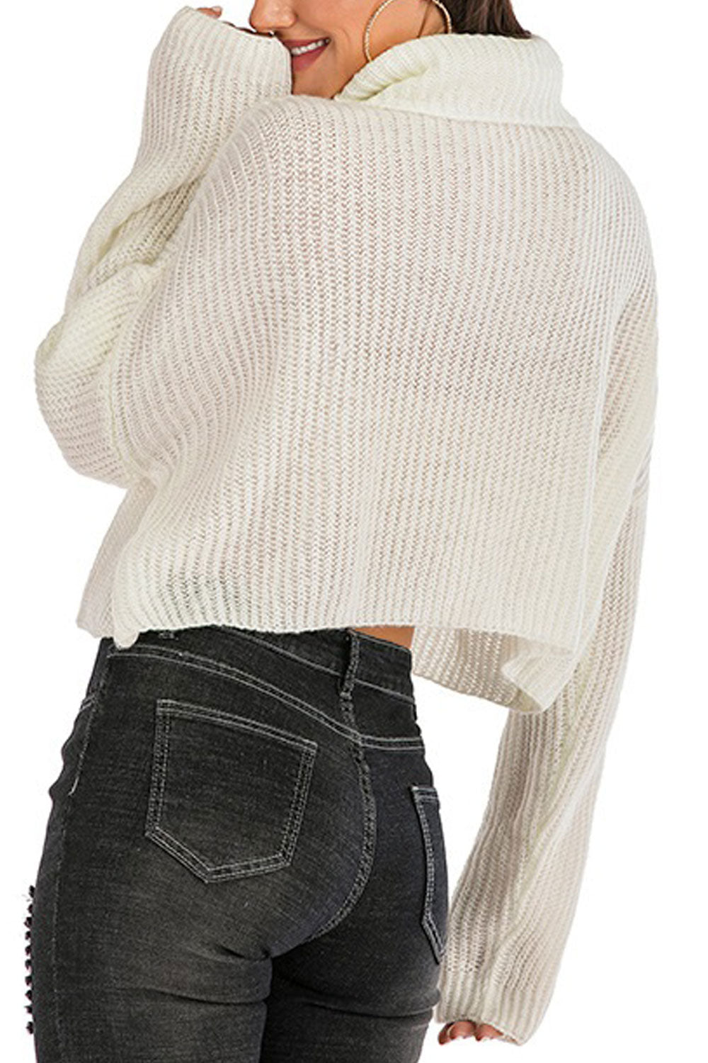 Women Amazing Solid Colored Restful Turtle Neck Long Sleeve Short Pullover Sweater