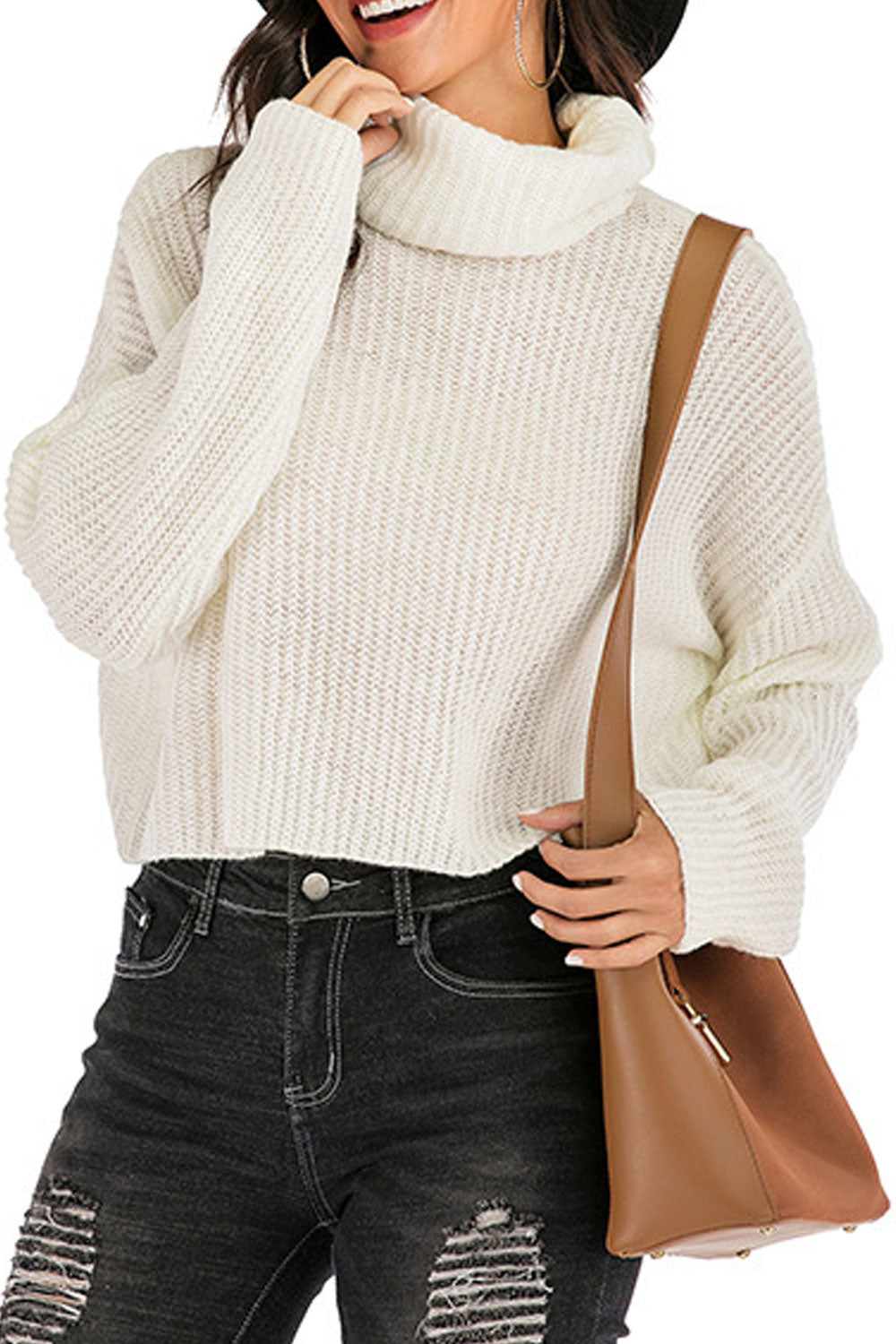 Women Amazing Solid Colored Restful Turtle Neck Long Sleeve Short Pullover Sweater