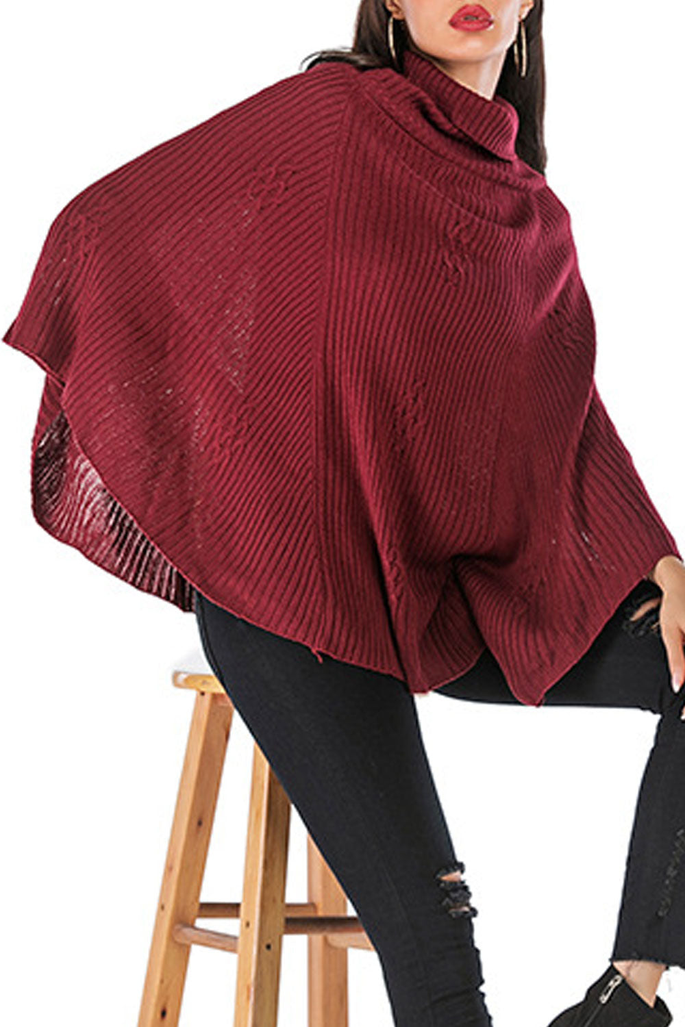 Women Warm Turtle Neck Bat Sleeve Classy Solid Colored Winter Fashion Pullover Sweater