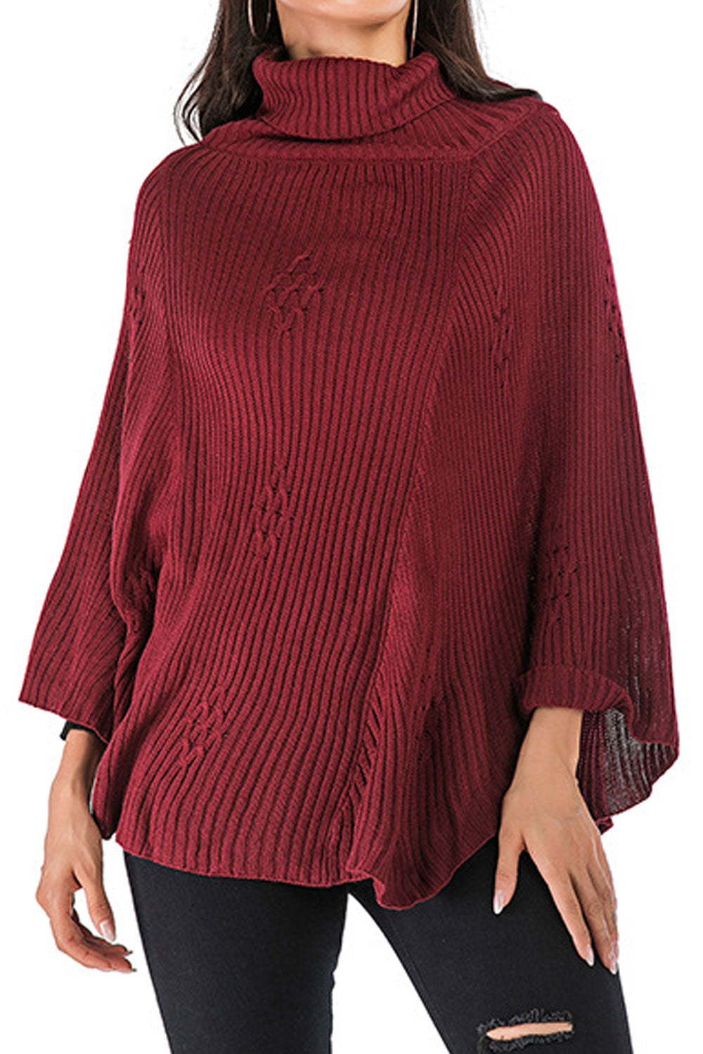 Women Warm Turtle Neck Bat Sleeve Classy Solid Colored Winter Fashion Pullover Sweater