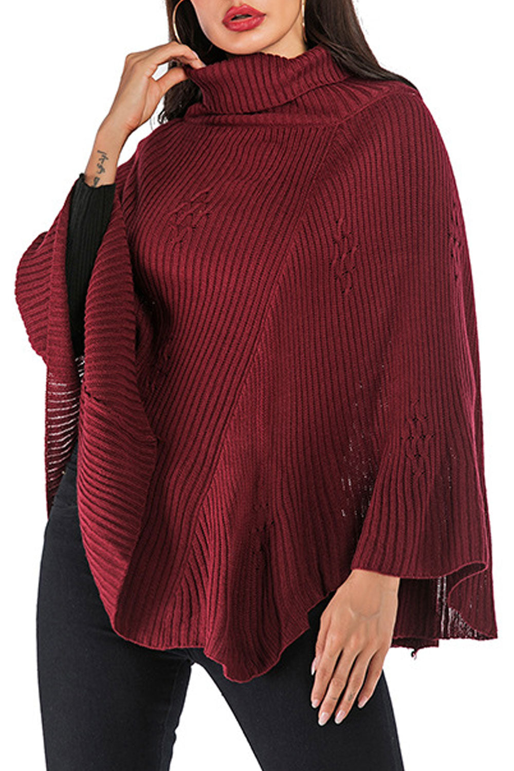 Women Warm Turtle Neck Bat Sleeve Classy Solid Colored Winter Fashion Pullover Sweater