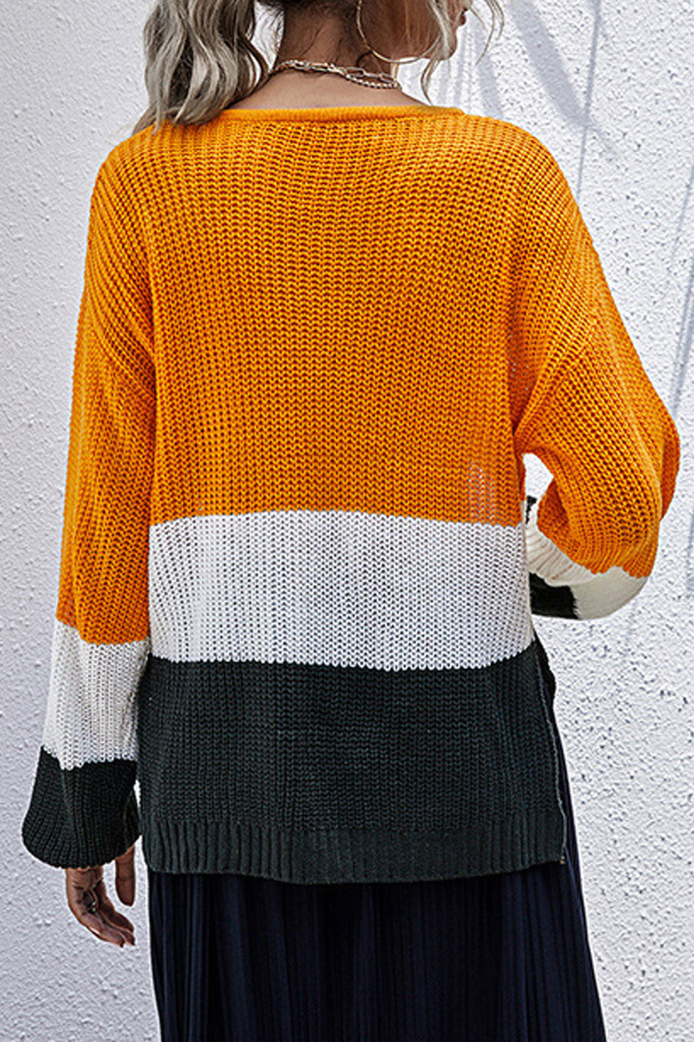 Women Hollow Styled Easy Round Neck Winter Restful Casual Long Sleeve Trendy Striped Pattern Sweater