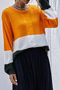 Women Hollow Styled Easy Round Neck Winter Restful Casual Long Sleeve Trendy Striped Pattern Sweater