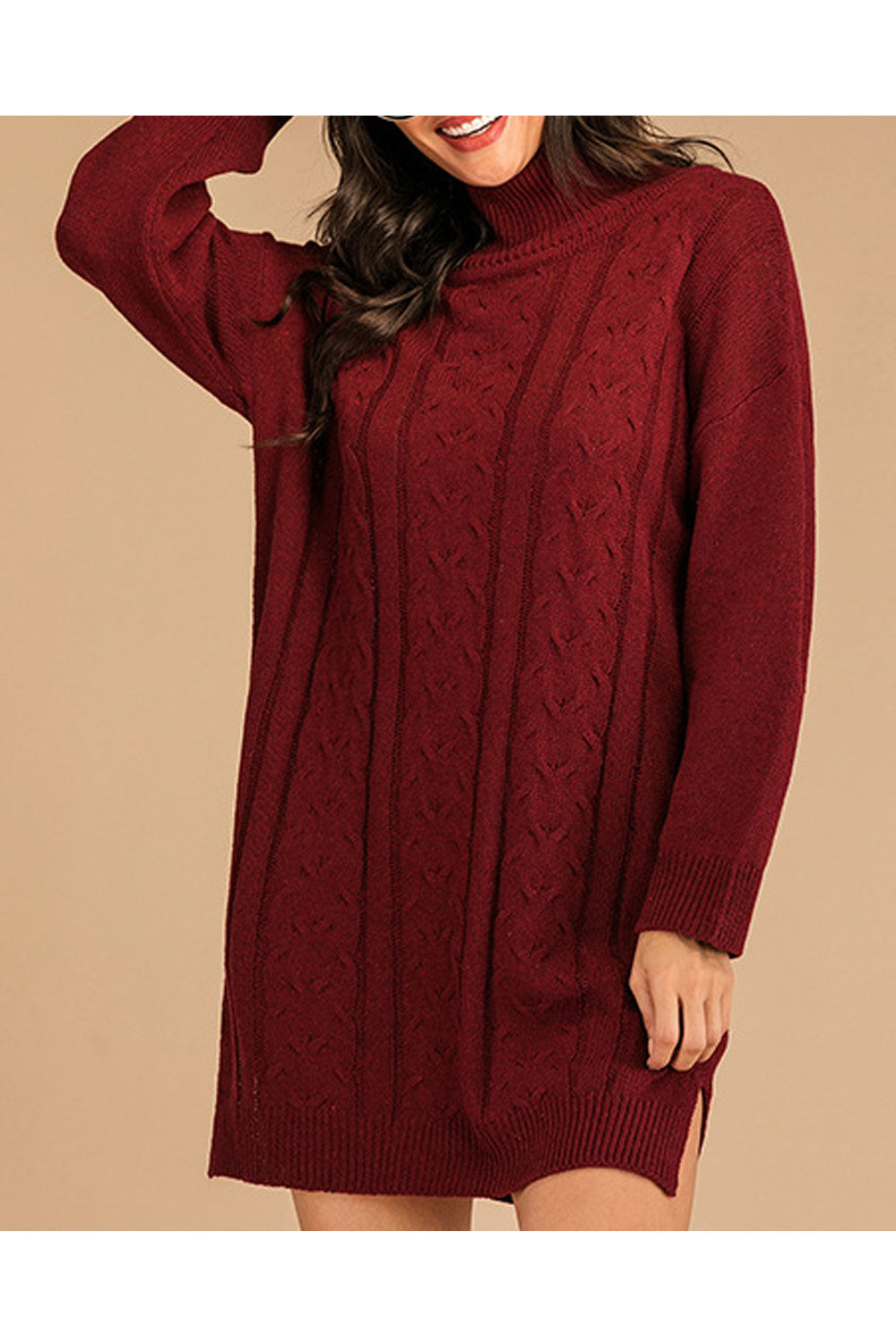 Women Knitted Long Sleeve Mid-Length Restful High Neck Awesome Solid Colored Slim Waist Sweater