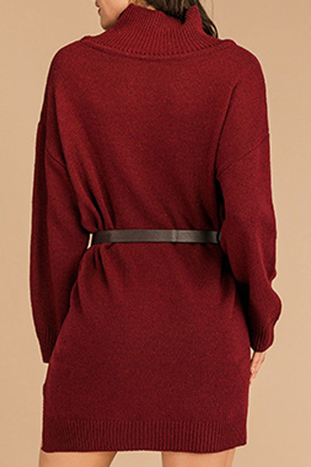 Women Knitted Long Sleeve Mid-Length Restful High Neck Awesome Solid Colored Slim Waist Sweater
