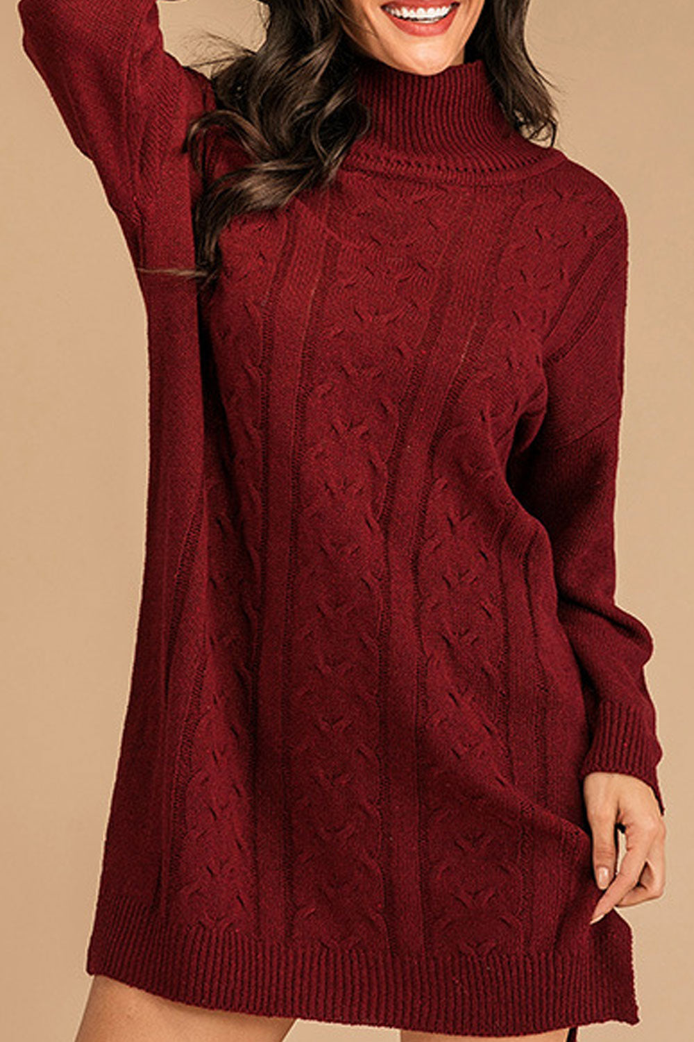 Women Knitted Long Sleeve Mid-Length Restful High Neck Awesome Solid Colored Slim Waist Sweater