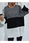 Women Beautiful Striped Pattern Knitted Long Sleeve Easy Round Neck Winter Pullover Sweater
