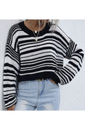 Women Trendy Striped Pattern Loose Long Sleeve Comfortable Round Neck Pullover Sweater