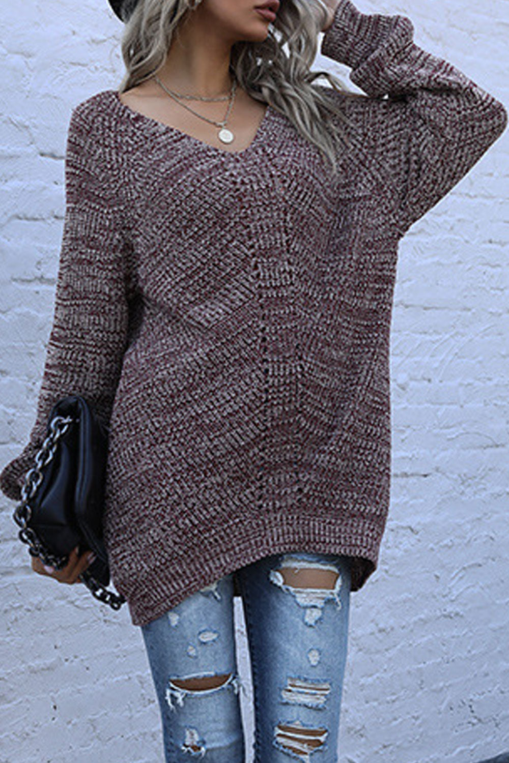 Women Windbreaker Loose Long Sleeve Restful V-Neck Thick & Warm Pullover Sweater