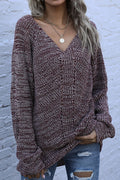 Women Windbreaker Loose Long Sleeve Restful V-Neck Thick & Warm Pullover Sweater