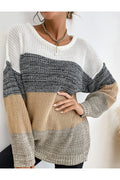 Women Restful Long Sleeve Easy Round Neck Lovely Striped Pattern Winter Casual Sweater
