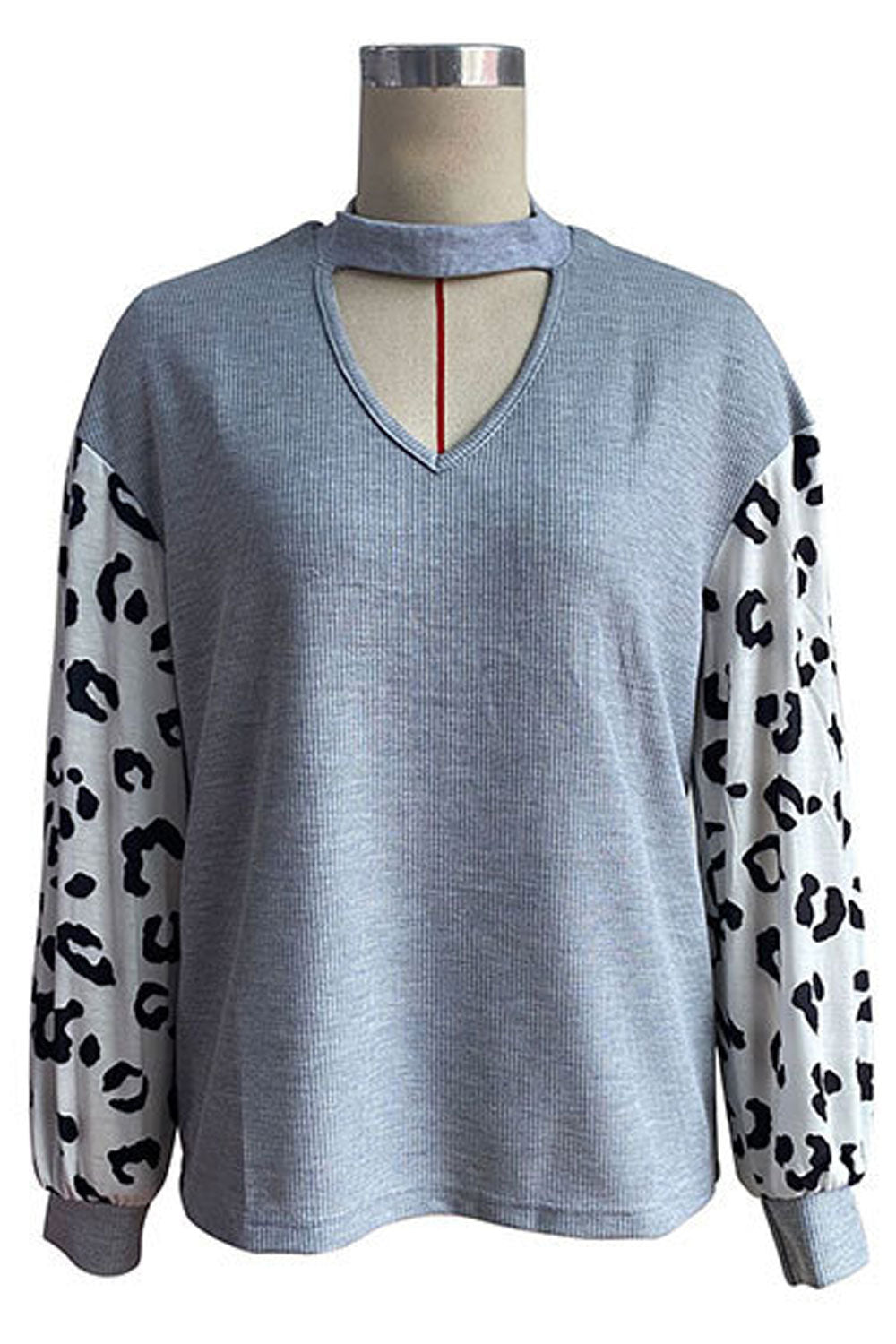 Women Stylish Leopard Pattern Long Sleeve Superb Hollow V-Neck Thick Winter Pullover Sweater