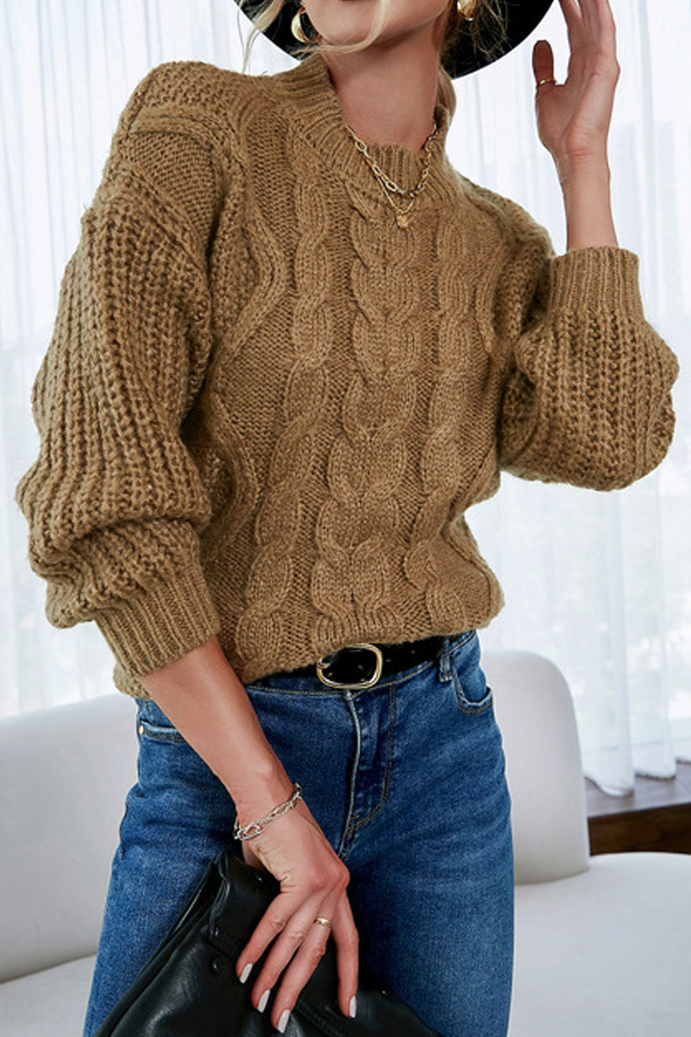 Women Trendy Solid Colored Warm & Thick Long Sleeve Easy High Neck Pullover Sweater