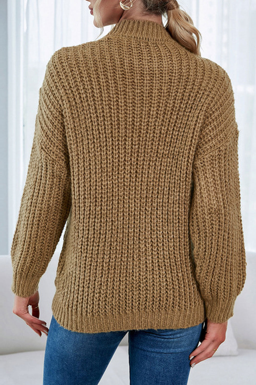 Women Trendy Solid Colored Warm & Thick Long Sleeve Easy High Neck Pullover Sweater