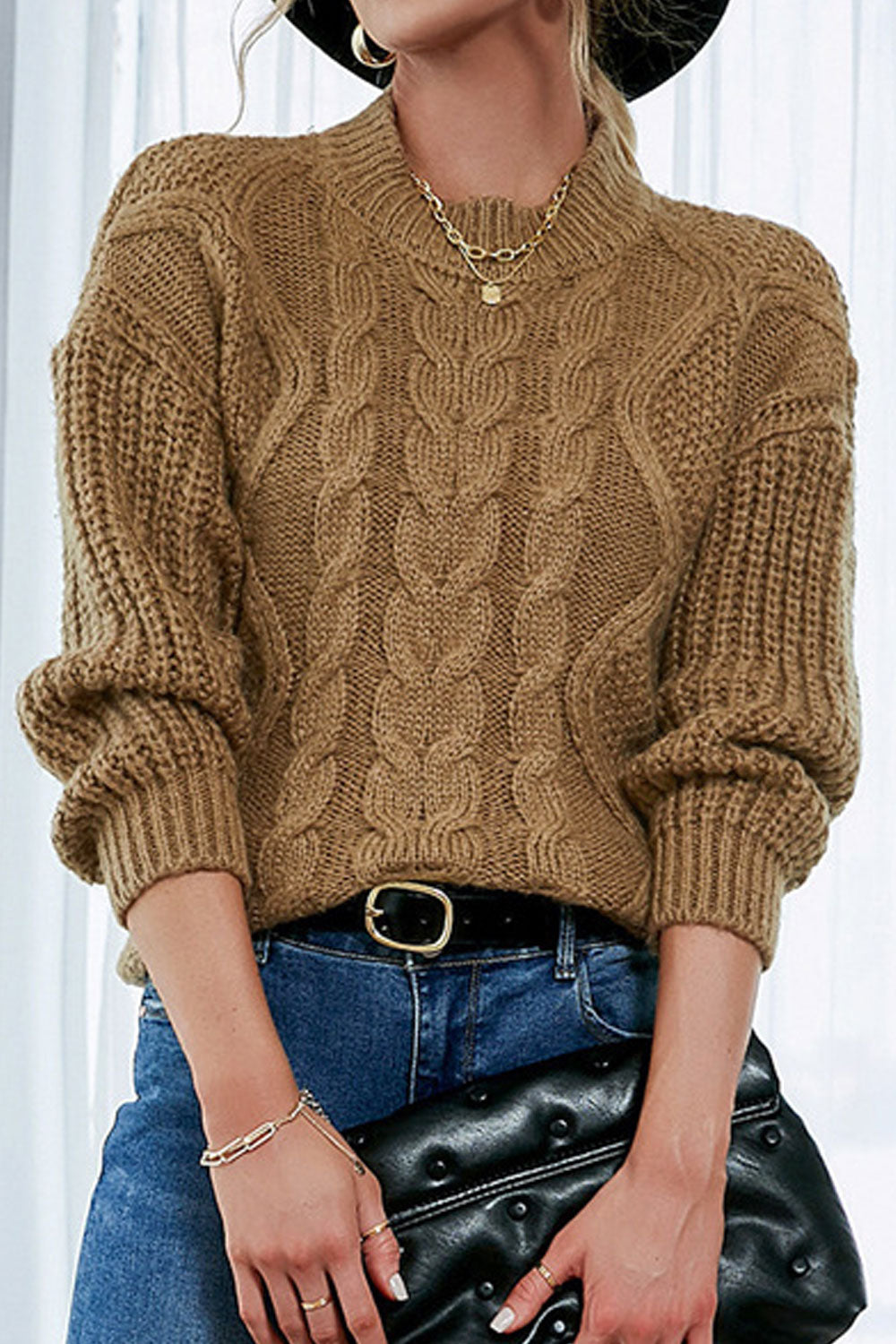Women Trendy Solid Colored Warm & Thick Long Sleeve Easy High Neck Pullover Sweater
