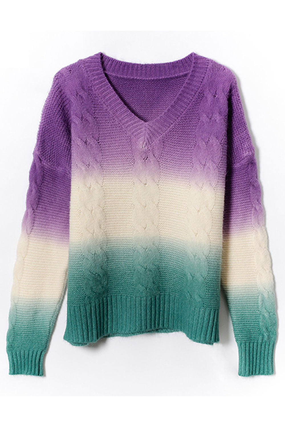 Women Tremendous Gradient Pattern Ribbed Cuff Warm Casual Winter Pullover Sweater