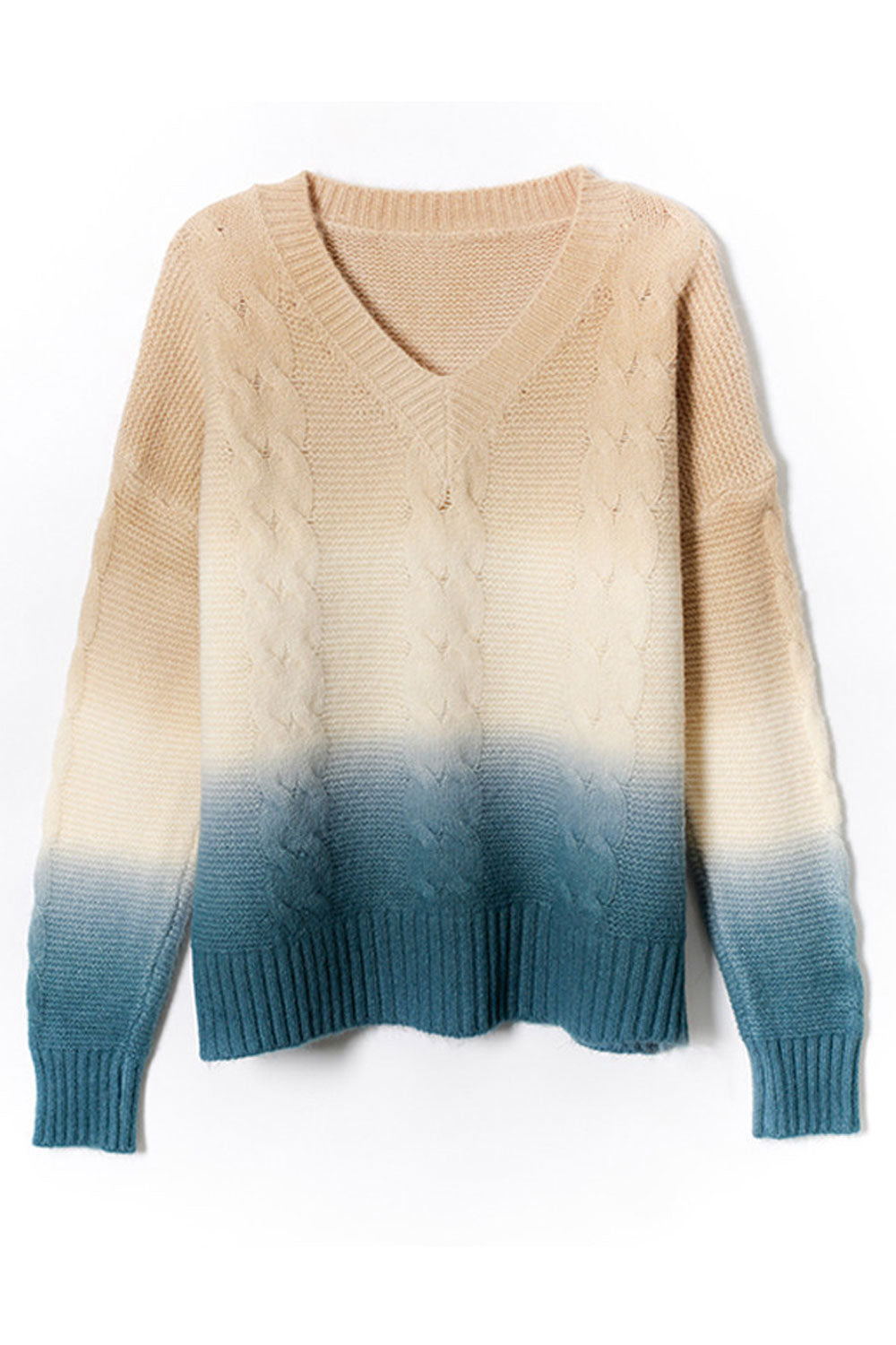 Women Tremendous Gradient Pattern Ribbed Cuff Warm Casual Winter Pullover Sweater